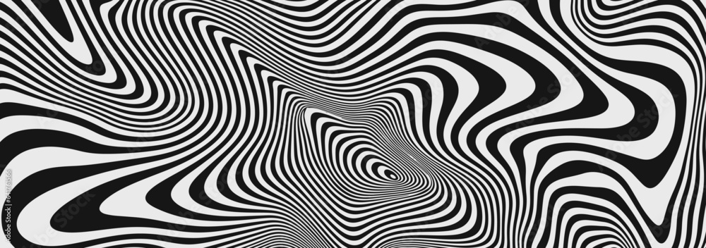 Poster optical illusion stripes texture. abstract geometric background vector design. op art illustration.