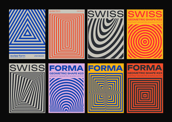 Cool Swiss Design Posters Collection. Set of Abstract Geometric Placards. Modern Minimalist Cover. Optical Illusion Shapes.