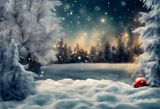 Illustrazione natalizia, neve nella notte