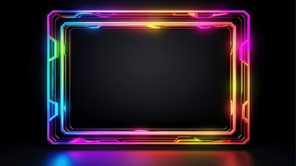 Neon border frame, Multi-colored neon lamp on a black background. Halogen light