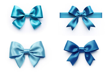 Set of blue gift bows and ribbons