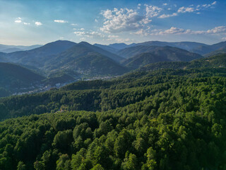Fototapeta na wymiar Aerial view of Landscape of the Aubrac plateau, Aveyron, France. High quality photo
