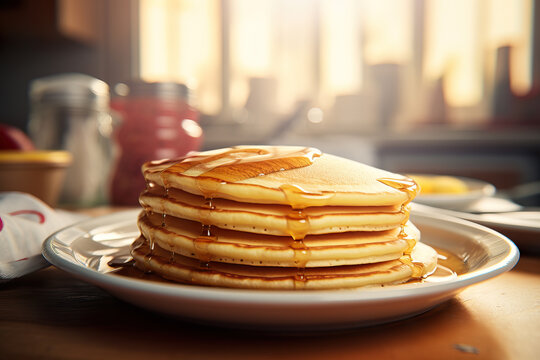 Delicious Stack Of Pancakes With Maple Syrup And Butter