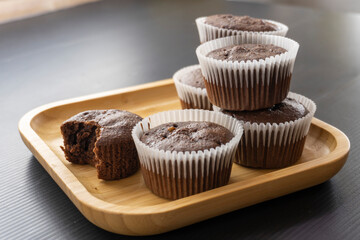 chocolate muffins on a dark background. food concept. dessert. bakery. diet