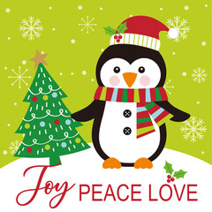 christmas greeting card with penguin
