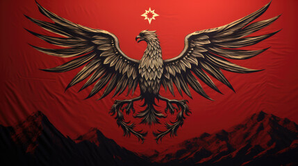 A cartoon of an eagle on a red background