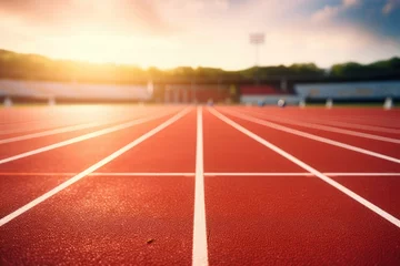 Foto op Plexiglas Treinspoor runnin track during sunset, soft focus - athletic drive - AI Generated