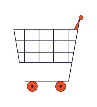 Shopping cart flat line color isolated vector object. Editable clip art image on white background. Simple outline cartoon spot illustration for web design