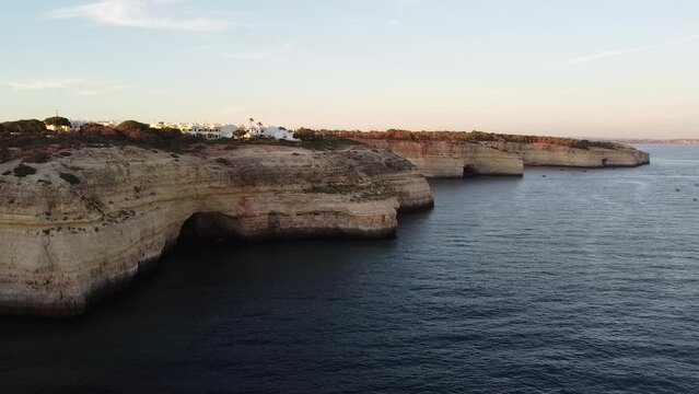 Still Aerial View of Calm Ocean Water Shoreline Coast. Calming oasis of the sea off of Portugal coast in Europe.