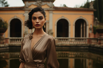 Obraz premium Generative ai elegant luxurious fashion woman posing outdoors