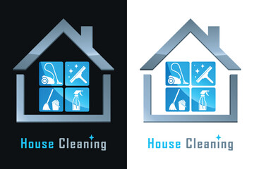 Haus, Fensterreinigung, Putzen, Putzfirma, Reinigungsdienst, Gebäudereinigung - Icon, Symbol, Logo