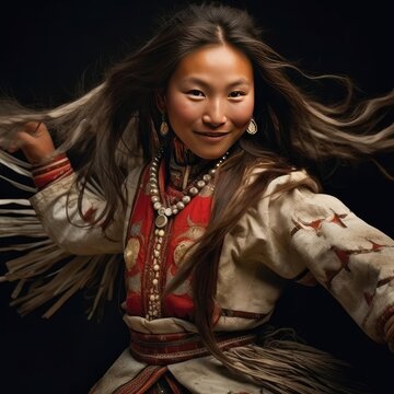 Yakut girl dancing national dance in Yakut clothes