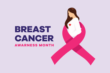 Fototapeta na wymiar International breast cancer awareness month concept. Colored flat vector illustration isolated. 