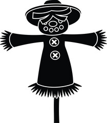 Black and White Cartoon Vector Illustration of a Scarecrow 