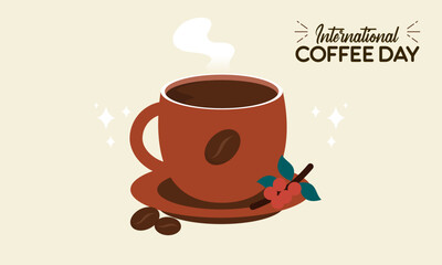 Flat International Day of Coffee Design Background Concept