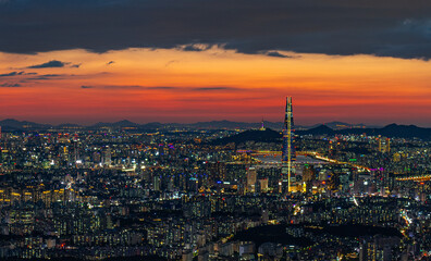 Seoul  city at night, South Korea.