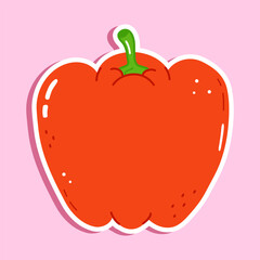 Cute funny red bell pepper sticker character. Vector hand drawn cartoon kawaii character illustration icon. Isolated on pink background. Red bell pepper character concept