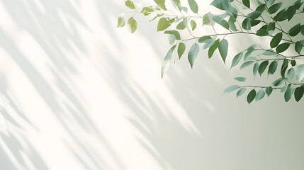 Minimalistic light background with blurred foliage shadow on a white wall - obrazy, fototapety, plakaty