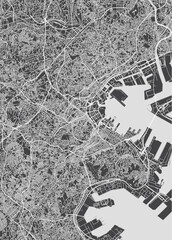 Obraz premium City map Yokohama, monochrome detailed plan, vector illustration