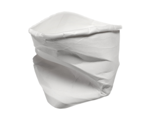 Disposable crumpled, paper cup  for throwing away and recycling isolated on white, clipping path