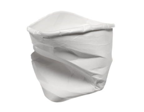 Disposable crumpled, paper cup  for throwing away and recycling isolated on white, clipping path
