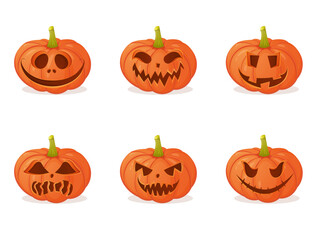 Halloween pumpkin with evil face set