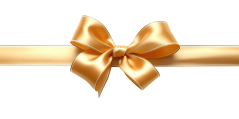 golden Ribbon Bow Realistic shiny satin with horizontal ribbon on transparent background, png