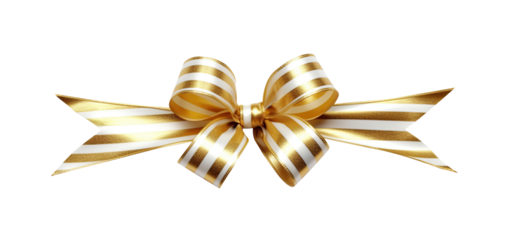 golden and white Ribbon Bow Realistic shiny satin with horizontal ribbon on transparent background, png