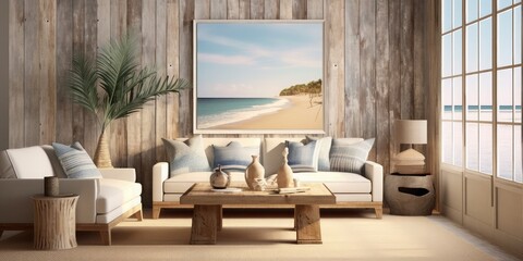 A contemporary rustic beach house living room