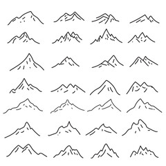 Mountain icon logo vector illustration for adventure outdoor sport graphic design. Black stone and landscape drawing vintage for climbing or hiking sport concept.