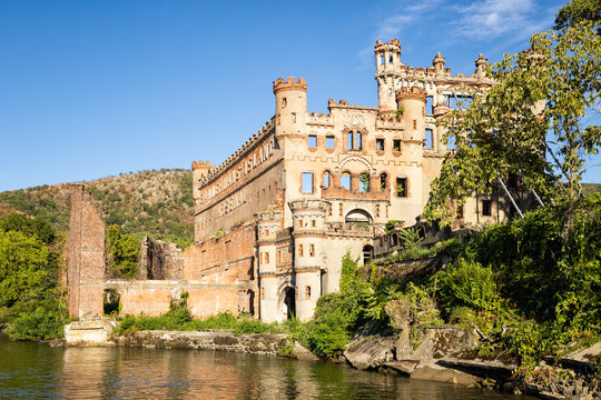Ruin of Bannerman Castle on an island in the Hudson river , Newburgh, New York.