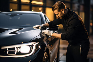 meticulously cleaning a car
