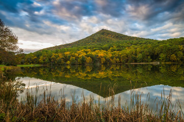 Sunrise over Sharptop Mountain, Peaks of Otter, Blue ridge Parkway, Virginia.