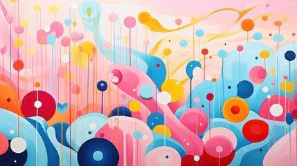A whimsical abstract background with splashes of color and playful shapes, evoking a sense of joy and spontaneity