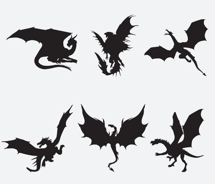 Flying Black Dragon Silhouette Collection.