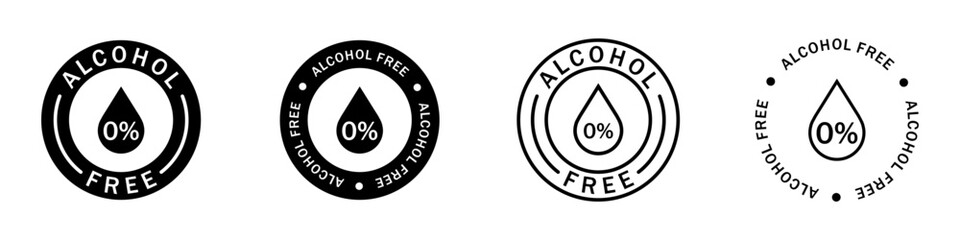 Alcohol free - vector labels. Zero alcohol sign collection.