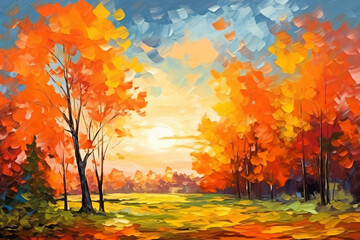Naklejka na ściany i meble autumn in the forest painting