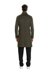 A handsome man in a blazer suit posing for a clothing band on a white background.