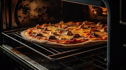 traditional pizza getting ready in the oven