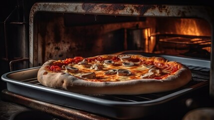 traditional pizza getting ready in the oven