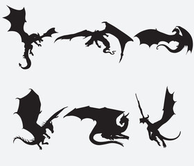 Flying Black Dragon Silhouette Collection.