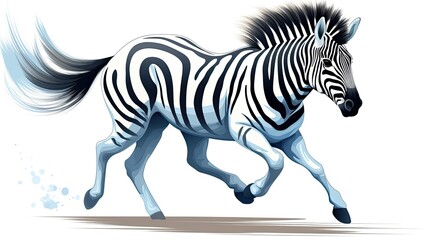 Illustration of a moving zebra shot halfway through on a white background.