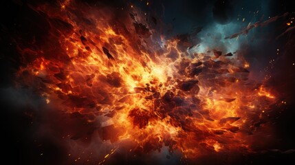 Dramatic explosion frozen in time, isolated on transparent background.