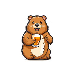 Beaver with a beer character cartoon vector logo symbol