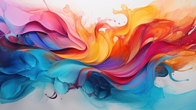 An explosion of vibrant acrylic paints with swirling textures and bold brushstrokes, creating an abstract background that exudes energy and creativity