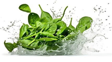Vibrant Fresh Spinach Leaves Splashing in Water