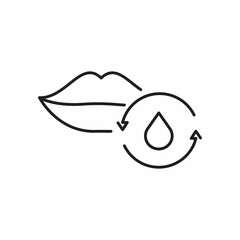 lips hydration icon, lipstick or water gel, mouth with liquid drop, aqua cycle for skin face, thin line symbol on white background