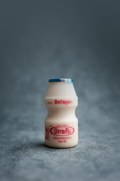 Samut Prakan, Thailand - August 31, 2023 : A bottle of Betagen cultured milk drink is a good drink for a healthy digestive system.