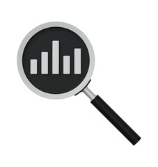 3d data analysis icon. Realistic 3d magnifying glass with bar graph. Business, finance and investment concept. 3d illustration