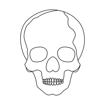Continuous one line drawing of  skull outline vector art illustration